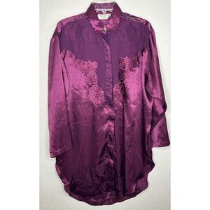 Vintage Victorias Secret Shirt Womens S Satin Floral Embroidered Button Up Top